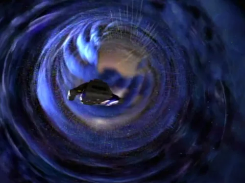 The Bajoran wormhole opening before a runabout