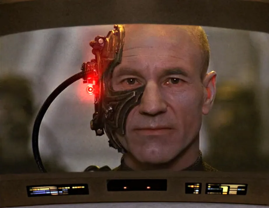 Picard, assimilated by the Borg, acting as Locutus