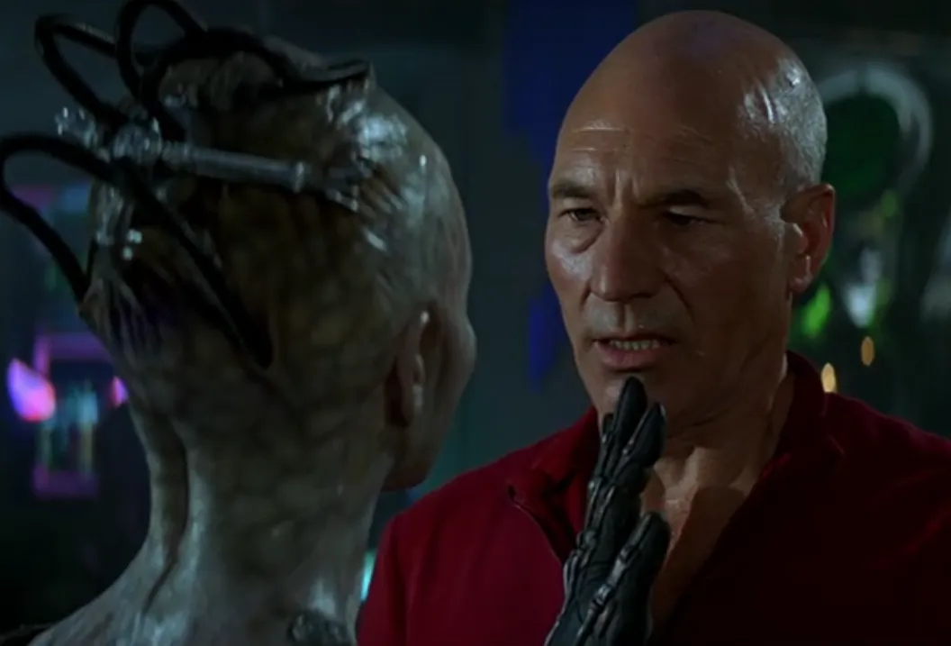 Jean-Luc Picard being confronted by the Borg Queen
