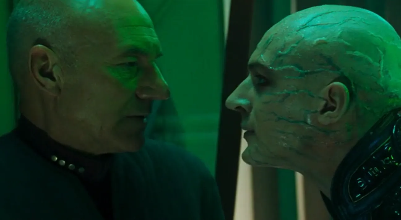 Picard and Shinzon looking at each other eye-to-eye