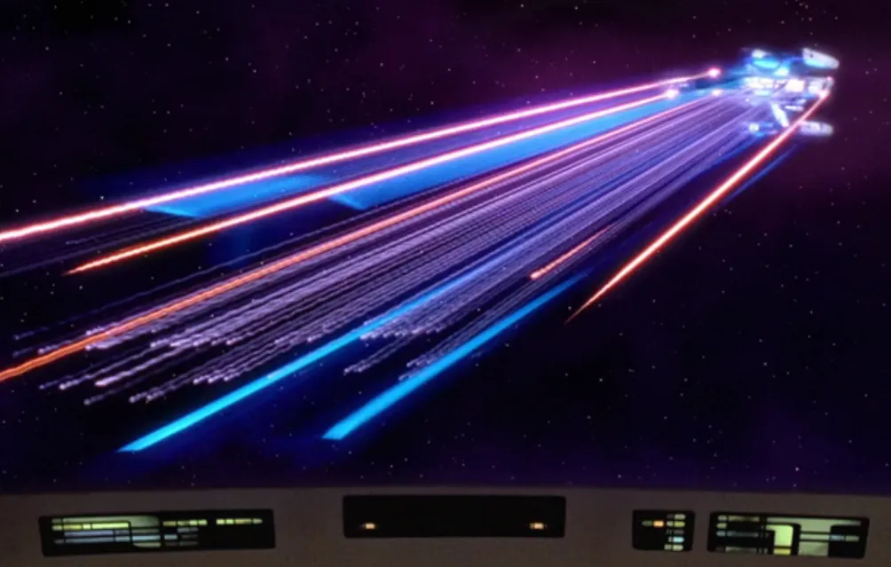 A ship performing the Picard Maneuver, where the vessel appears to be in two places at once