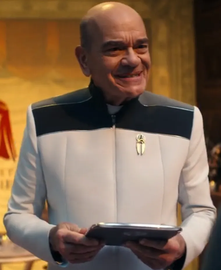 The Doctor in a white uniform on the USS Athena