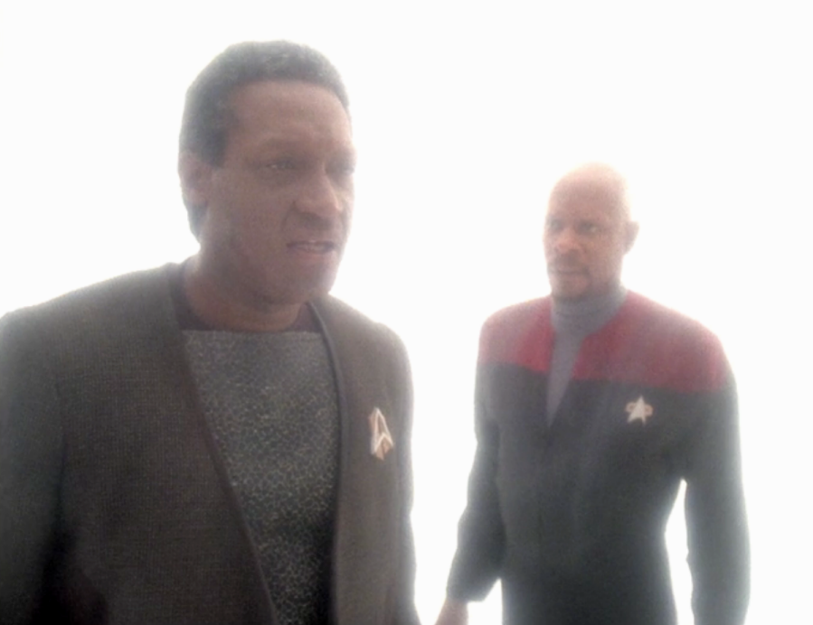 Ben and an older Jake Sisko standing in a white void