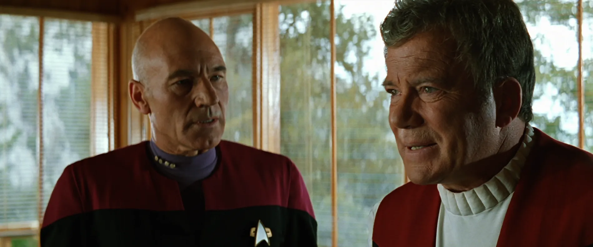 Picard and Kirk having a conversation in Kirk's cabin
