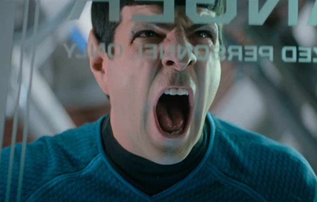 Spock screaming with a wide-open mouth