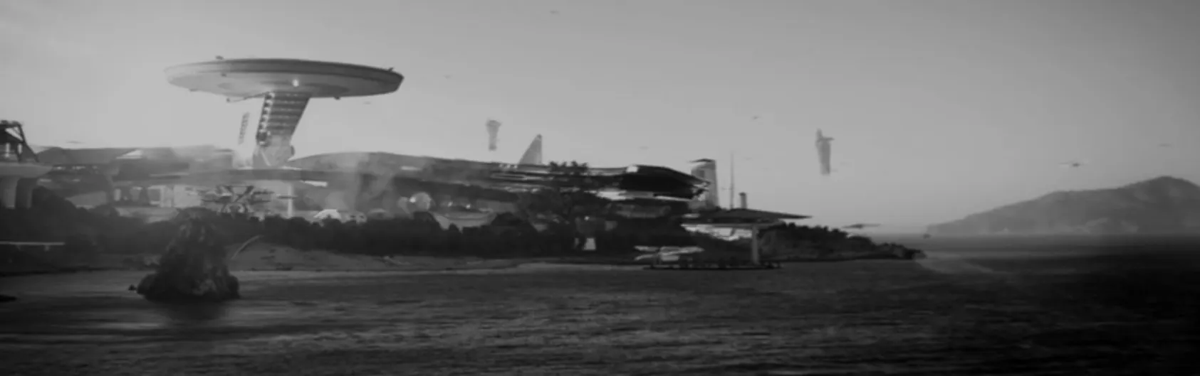 the Starfleet Academy building at the San Francisco bay