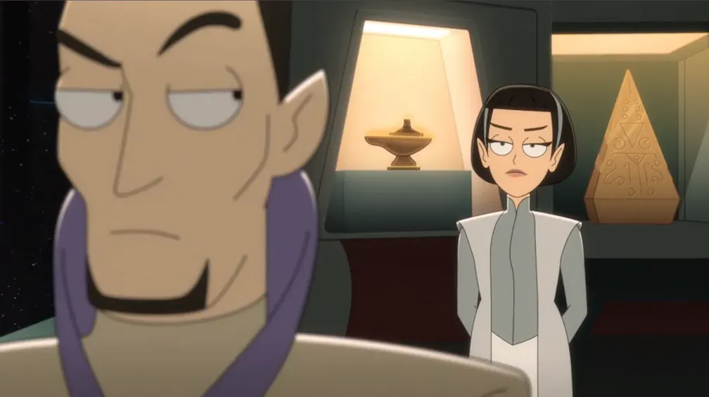 A Vulcan lower-decker being scolded by her superior