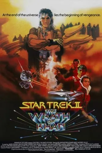 Star Trek II: The Wrath of Khan Poster - featuring Khan with crossed arms and the other main characters against a sandy orange-and-brown background
