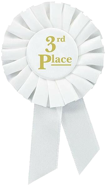 a white, third-place ribbon