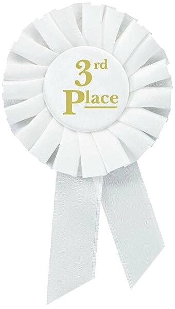 a white, third-place ribbon
