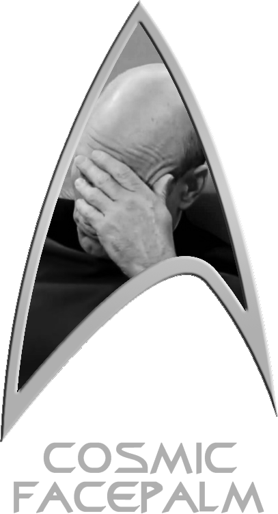 A Starfleet Delta labeled 'Cosmic Facepalm' with a picture of Picard facepalming