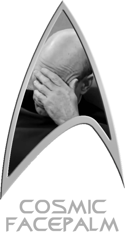 A Starfleet Delta labeled 'Cosmic Facepalm' with a picture of Picard facepalming