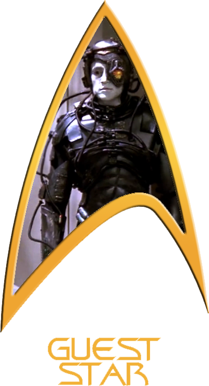 A Starfleet Delta labeled 'Guest Star' with a photo of Hugh as a Borg drone