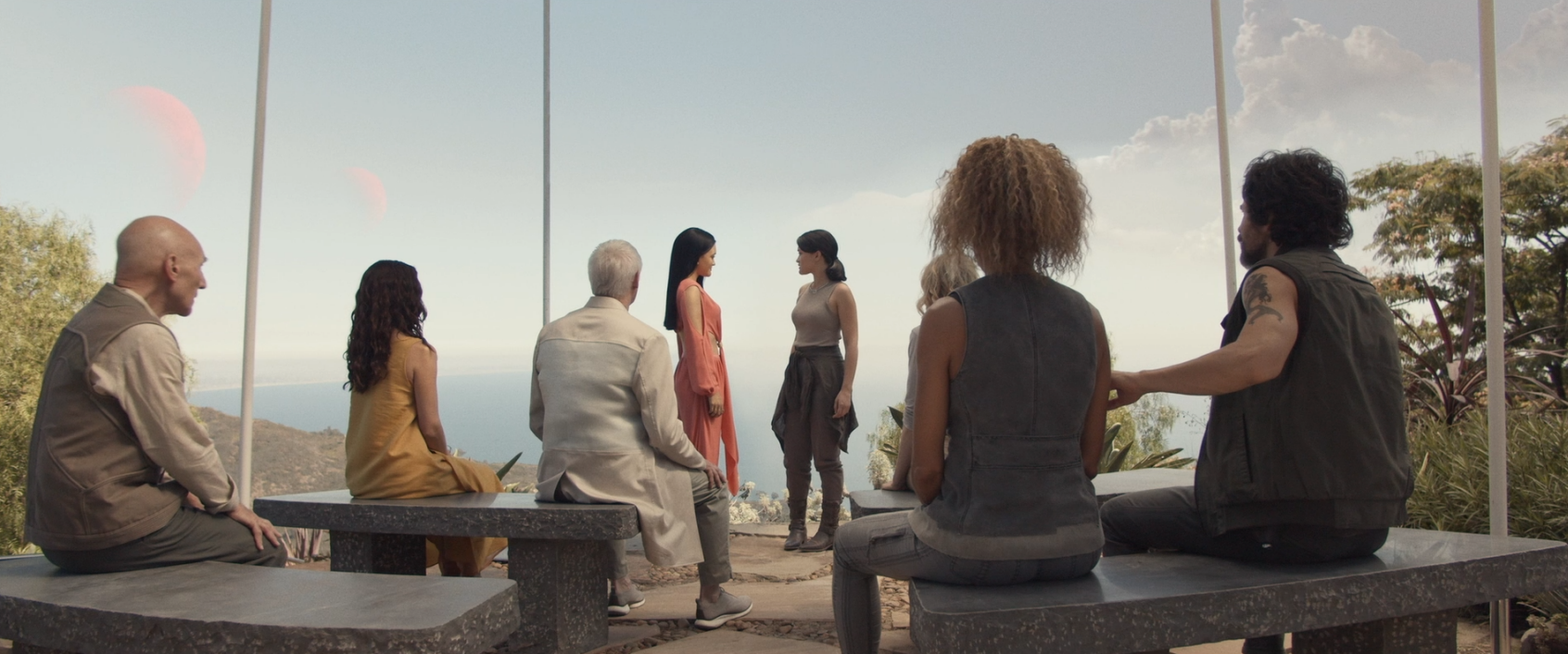 Sutra speaking with Soji while others observe