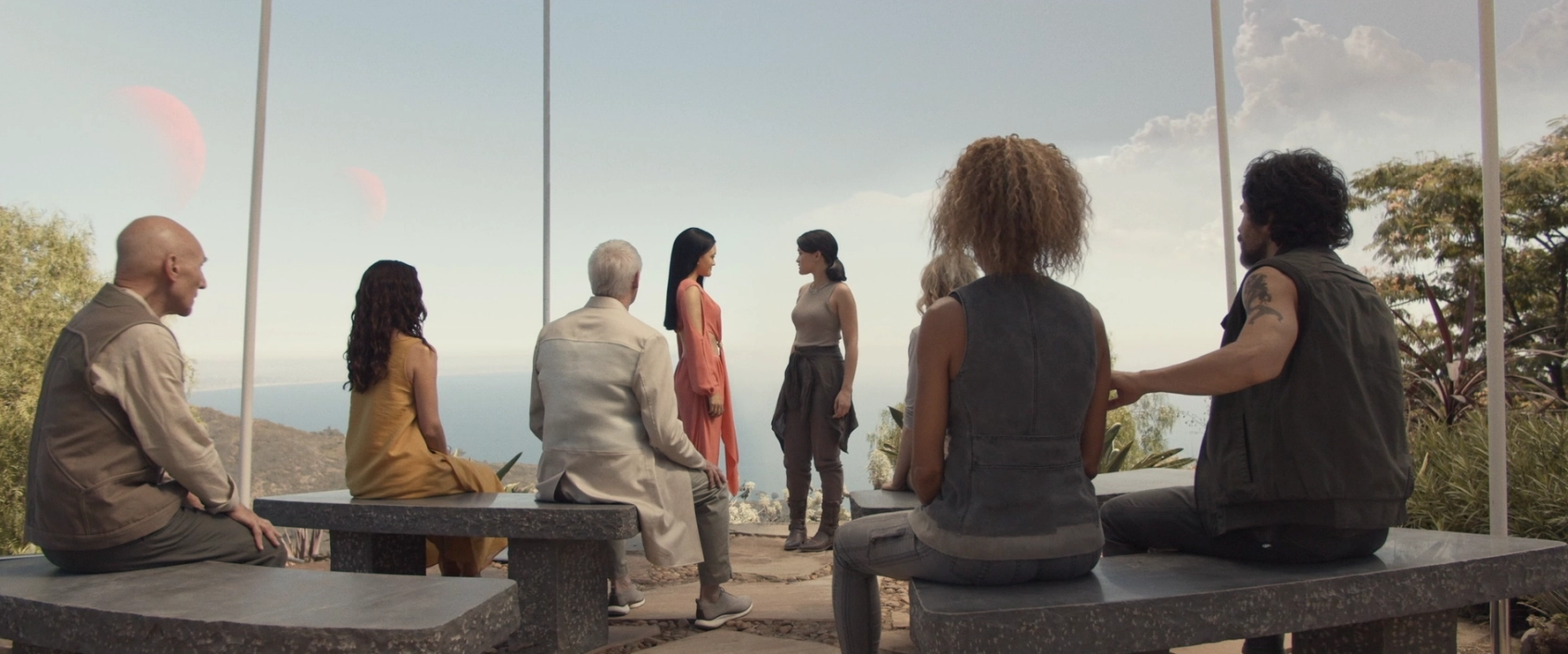 Sutra speaking with Soji while others observe