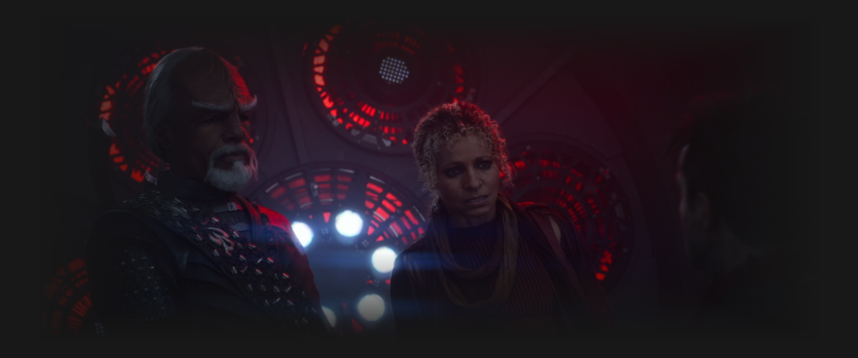 Worf and Raffi interrogating their prisoner