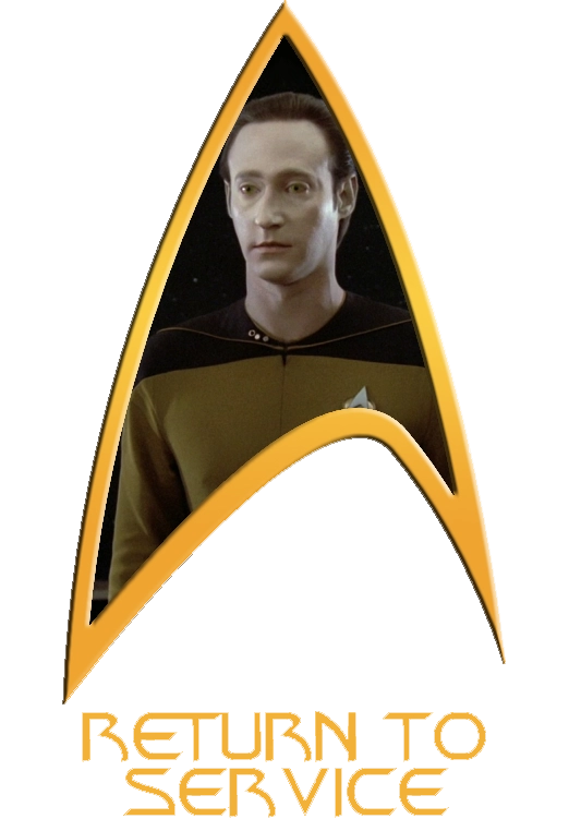 A Starfleet Delta labeled 'Return To Service' with a photo of Data