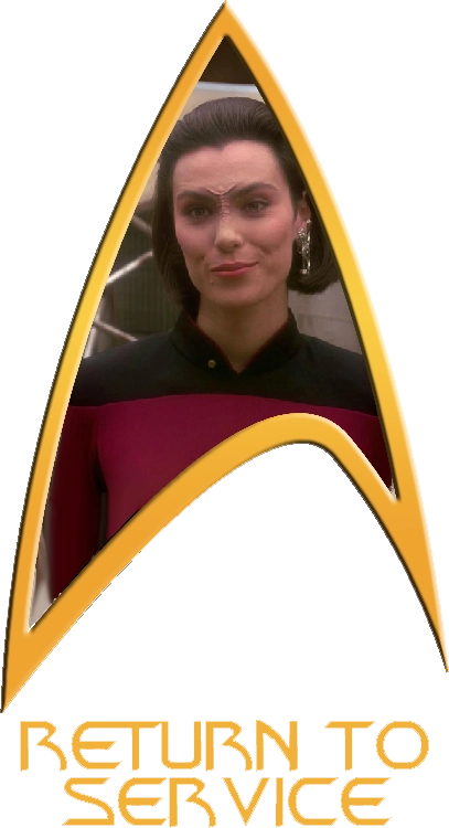 A Starfleet Delta labeled 'Return To Service' with a photo of Ro Laren