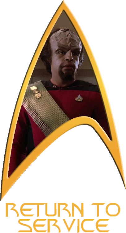 A Starfleet Delta labeled 'Return To Service' with a photo of Worf