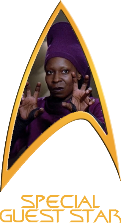 A Starfleet Delta labeled 'Special Guest Star' with an image of Guinan