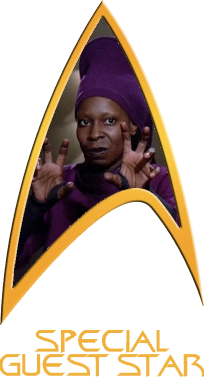 A Starfleet Delta labeled 'Special Guest Star' with an image of Guinan