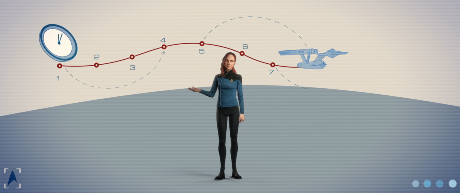 A screenshot from the instructional video 'Temporal Mechanics 101', featuring Doctor Erin Macdonald