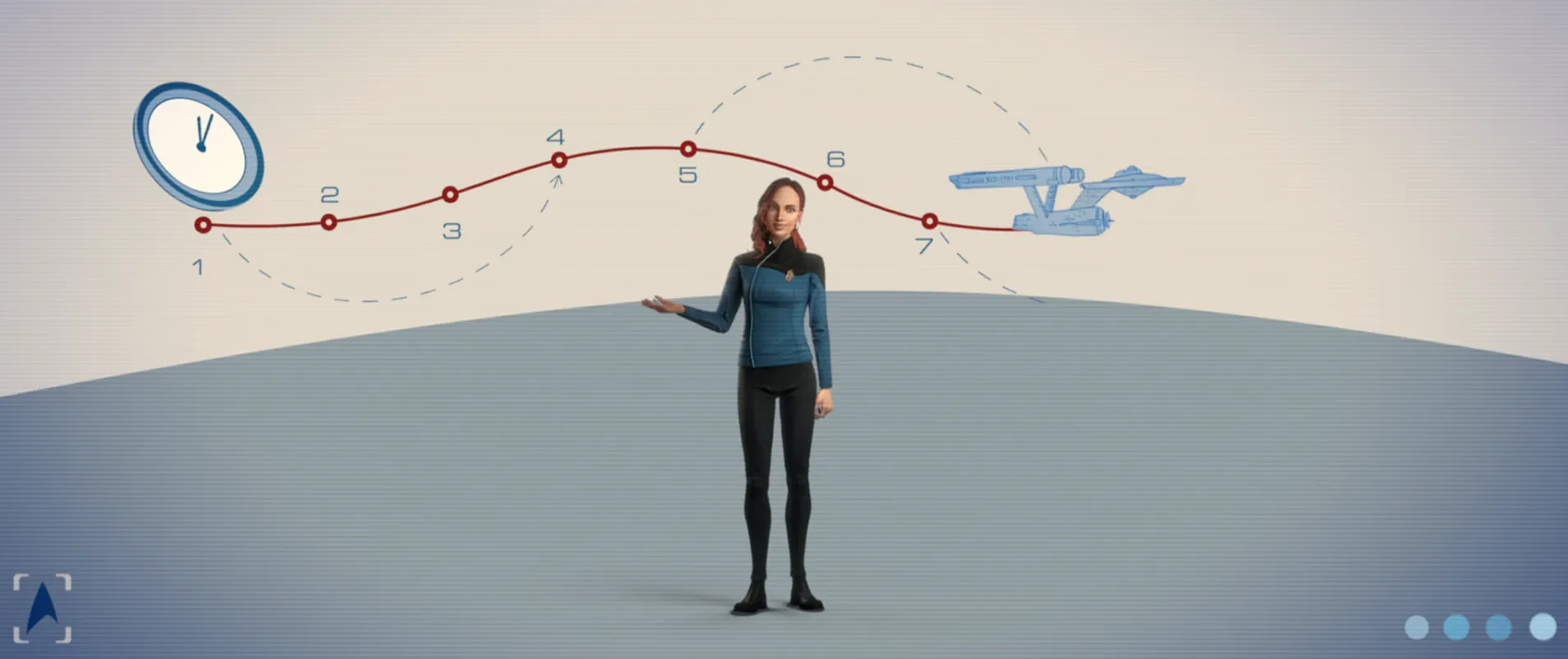 A screenshot from the instructional video 'Temporal Mechanics 101', featuring Doctor Erin Macdonald