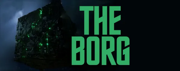 A Borg cube with the title 'The Borg' in green text