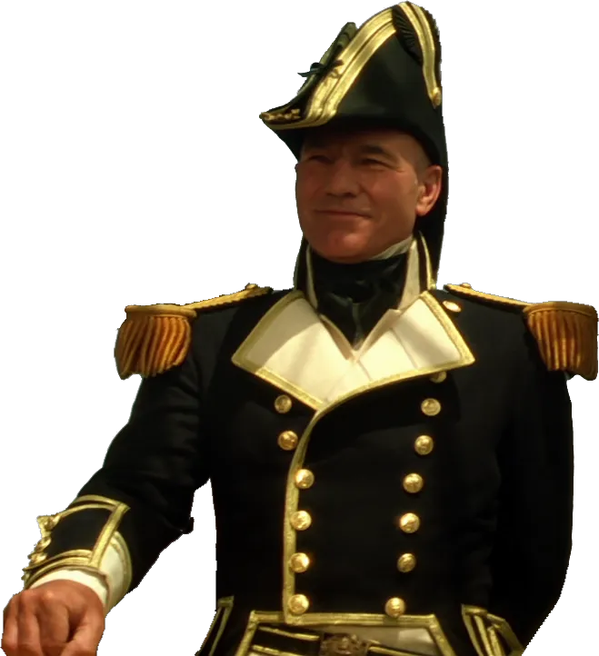Captain Jean-Luc Picard wearing a British naval uniform