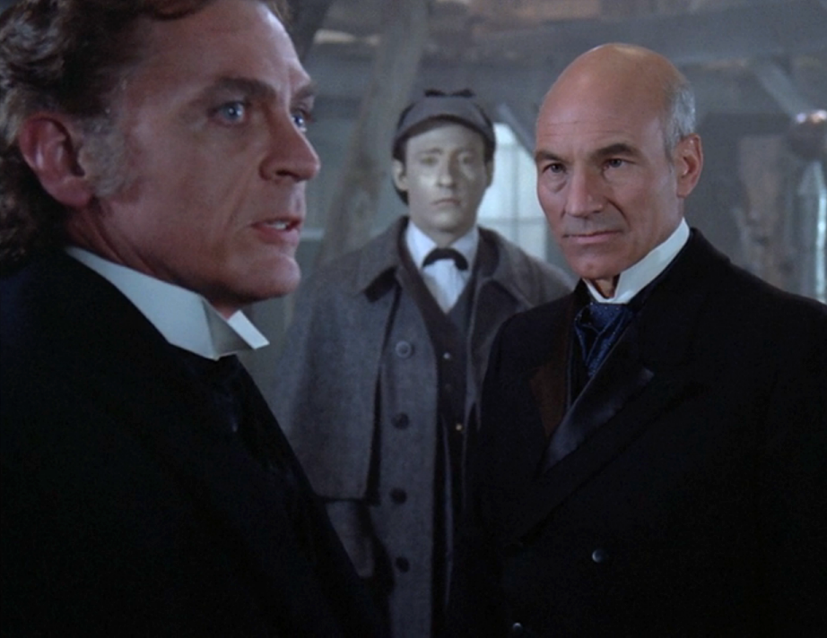 Picard and Data confronting Moriarty
