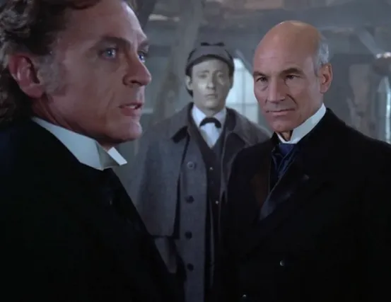Picard and Data confronting Moriarty