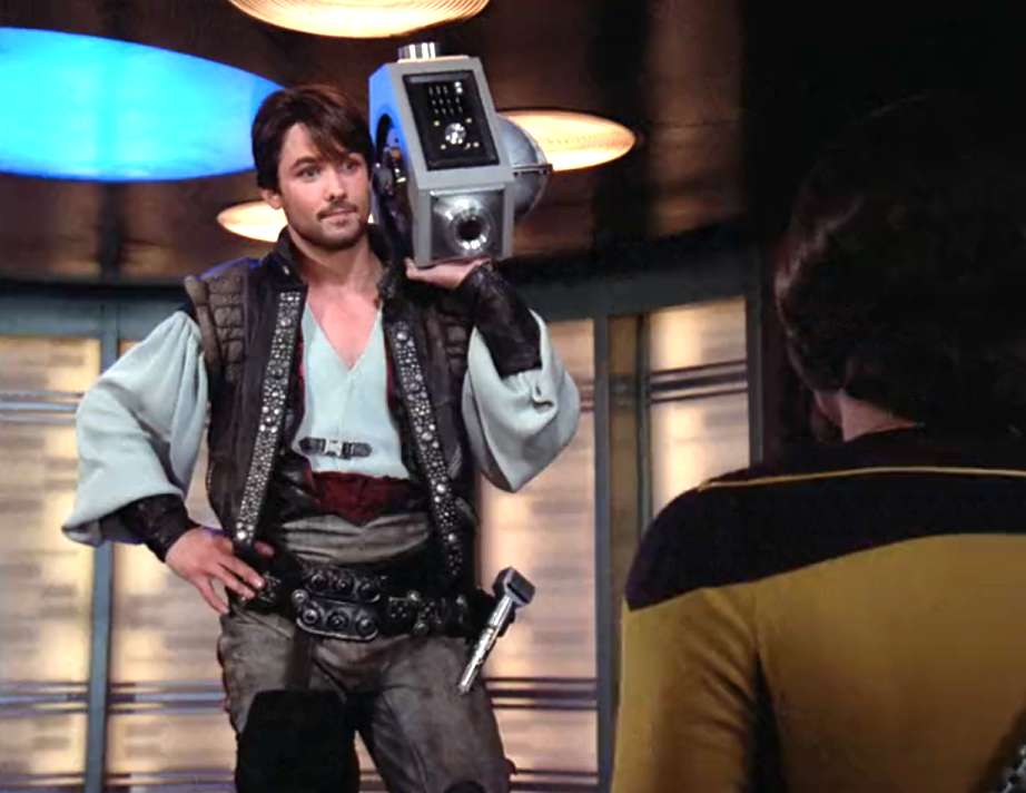 Worf welcoming Okona to the Enterprise