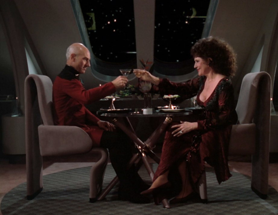 Picard and Lwaxana having an intimate dinner