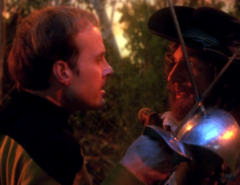 Barclay fencing with a holodeck character