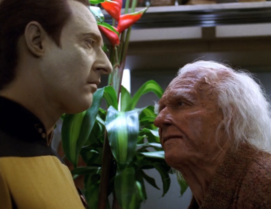 Data speaking with his creator, Dr. Soong