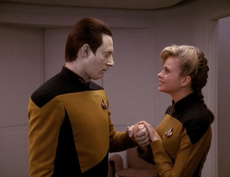 Data and Jenna D'Sora holding hands