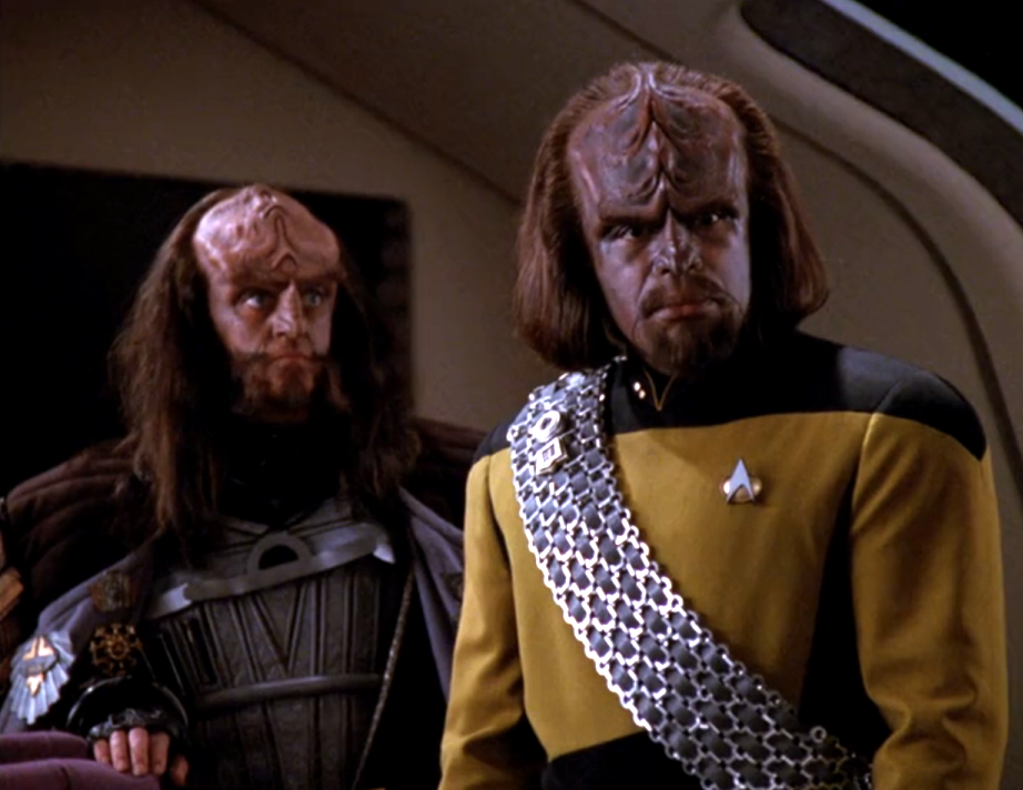 Gowron and Worf in the Enterprise observation lounge