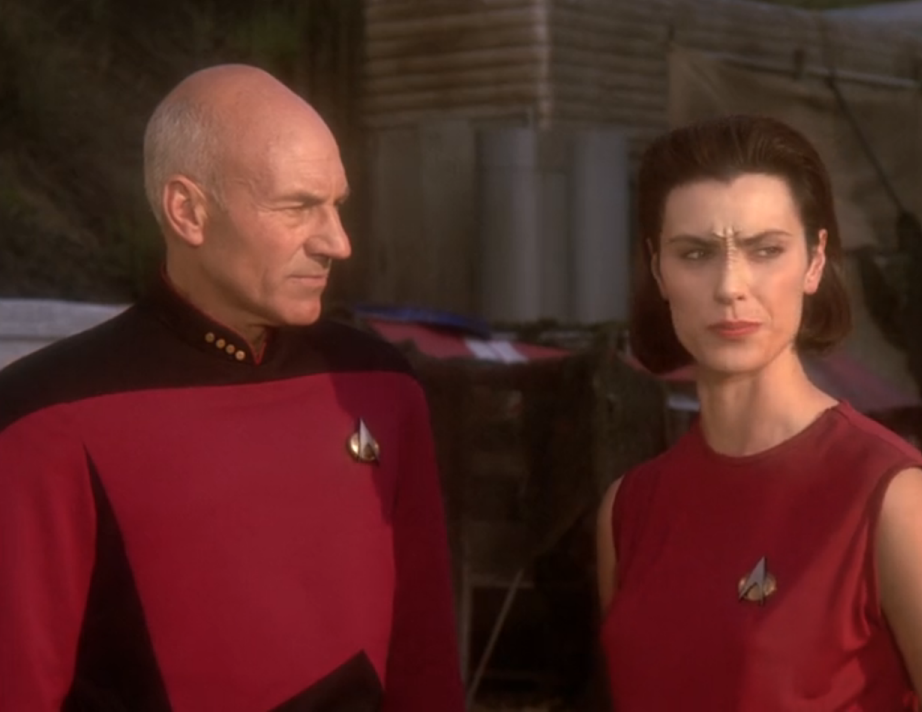 Picard and Ensign Ro discussing the Bajoran situation