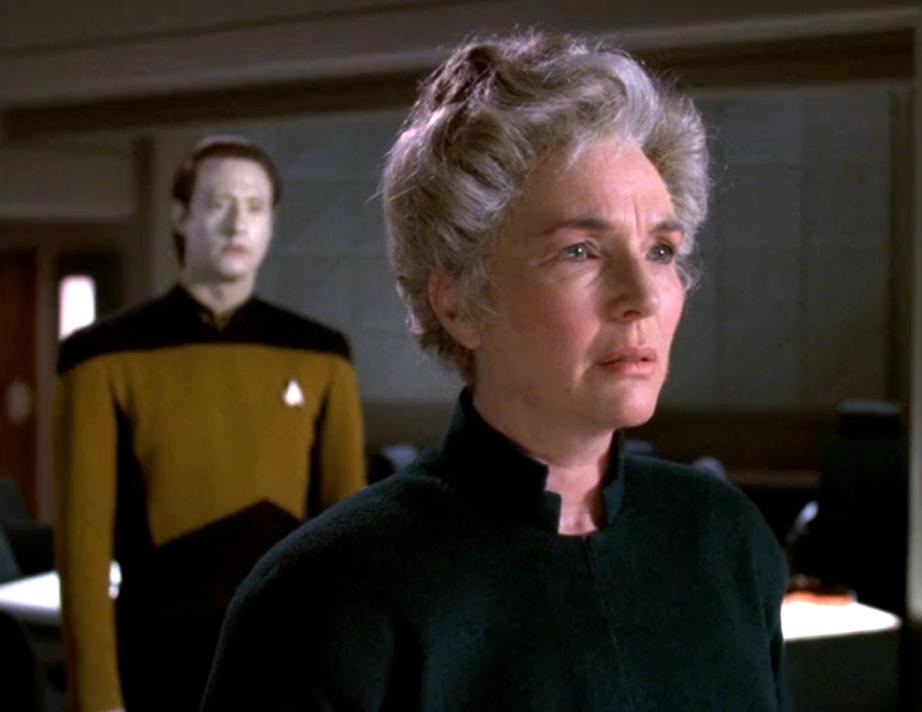 Data with an older woman who says she's Data's mother