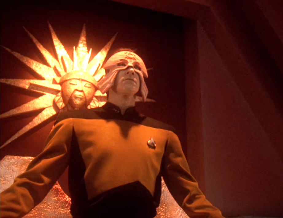 Data wearing a mask and sitting on a throne