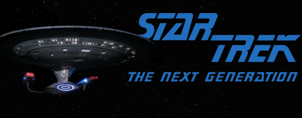 The USS Enterprise-D with the Star Trek TNG title