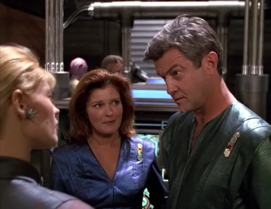 Janeway and Jaffen at the power plant having a conversation with Seven of Nine
